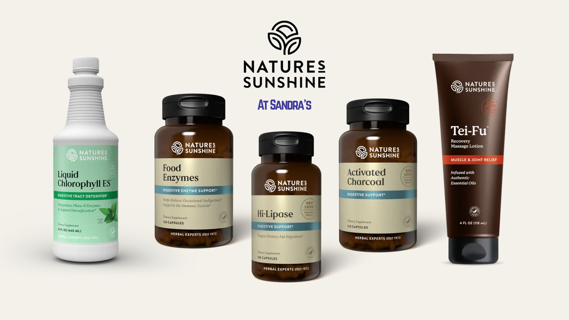 Nature's Sunshine Food Enzymes, Tei Fu Recovery Lotion for Soar Muscles, Liquid Chlorophyll for Intestinal Health, Energy Support, Plus