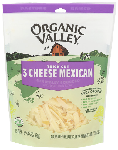 Organic Valley, Thick Cut, Three Cheese Mexican Cheese (6 oz)